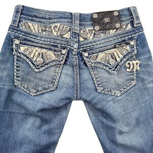 Miss Me Jeans 25 x31 Signature Low Rise Slim Boot Flap Pocket Rhinestones